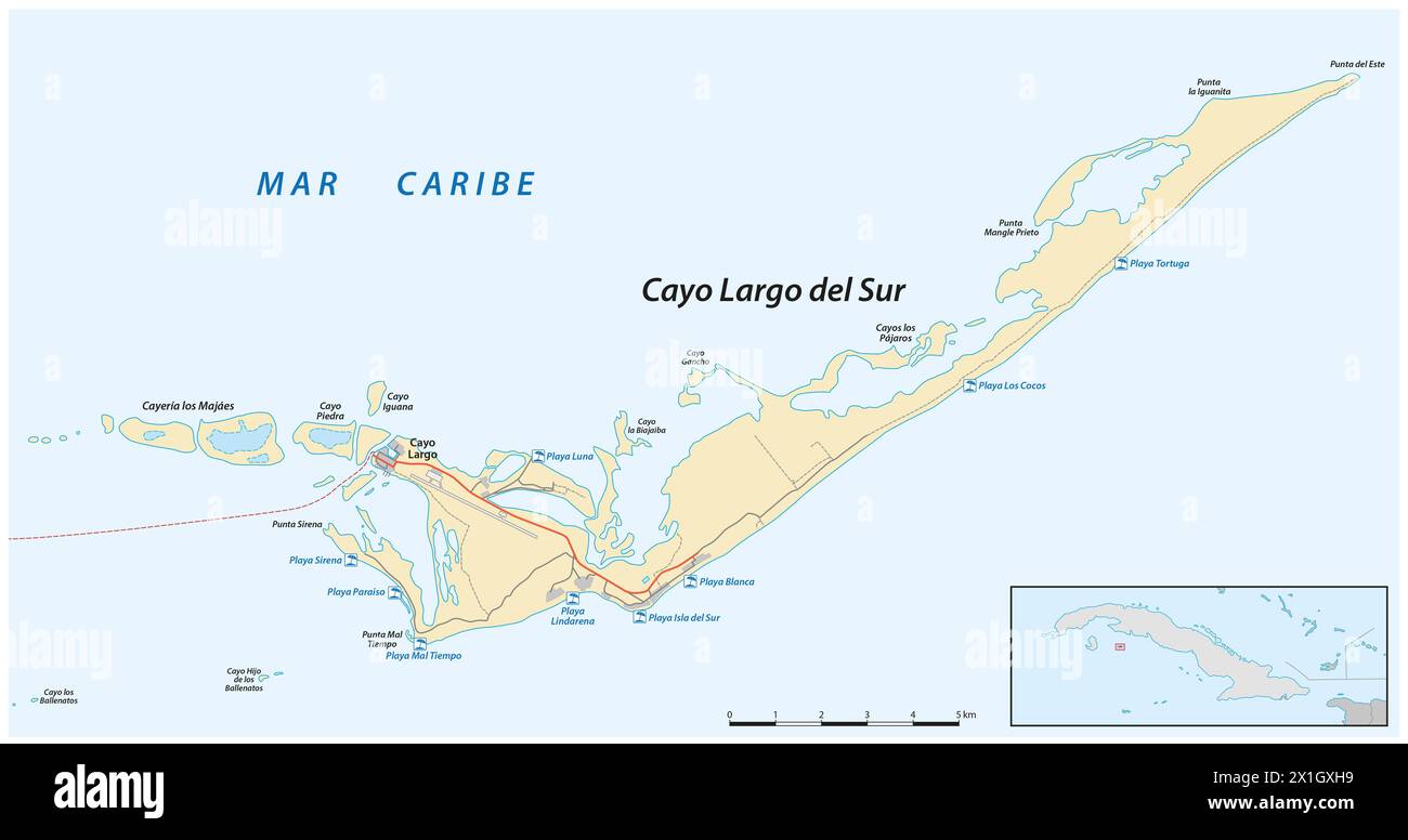 Vektorkarte der kubanischen Insel Cayo Largo del Sur Stockfoto