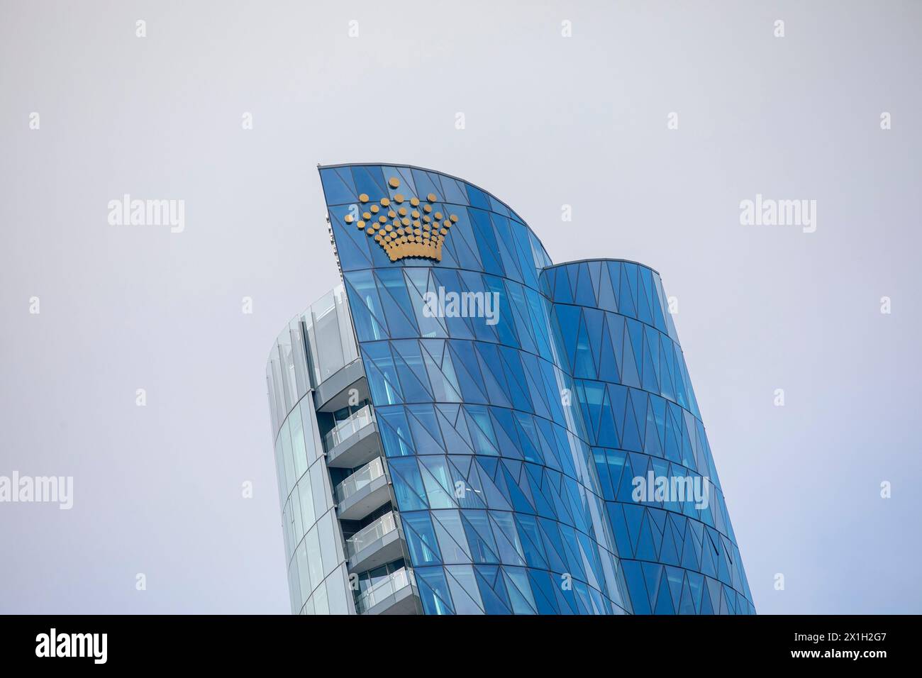 Crown Casino und Crown Towers Hotel Sydney, Close Up Crown Logo, 6-Sterne-Hotel und Sydneys höchstes Gebäude, NSW, Australien Stockfoto