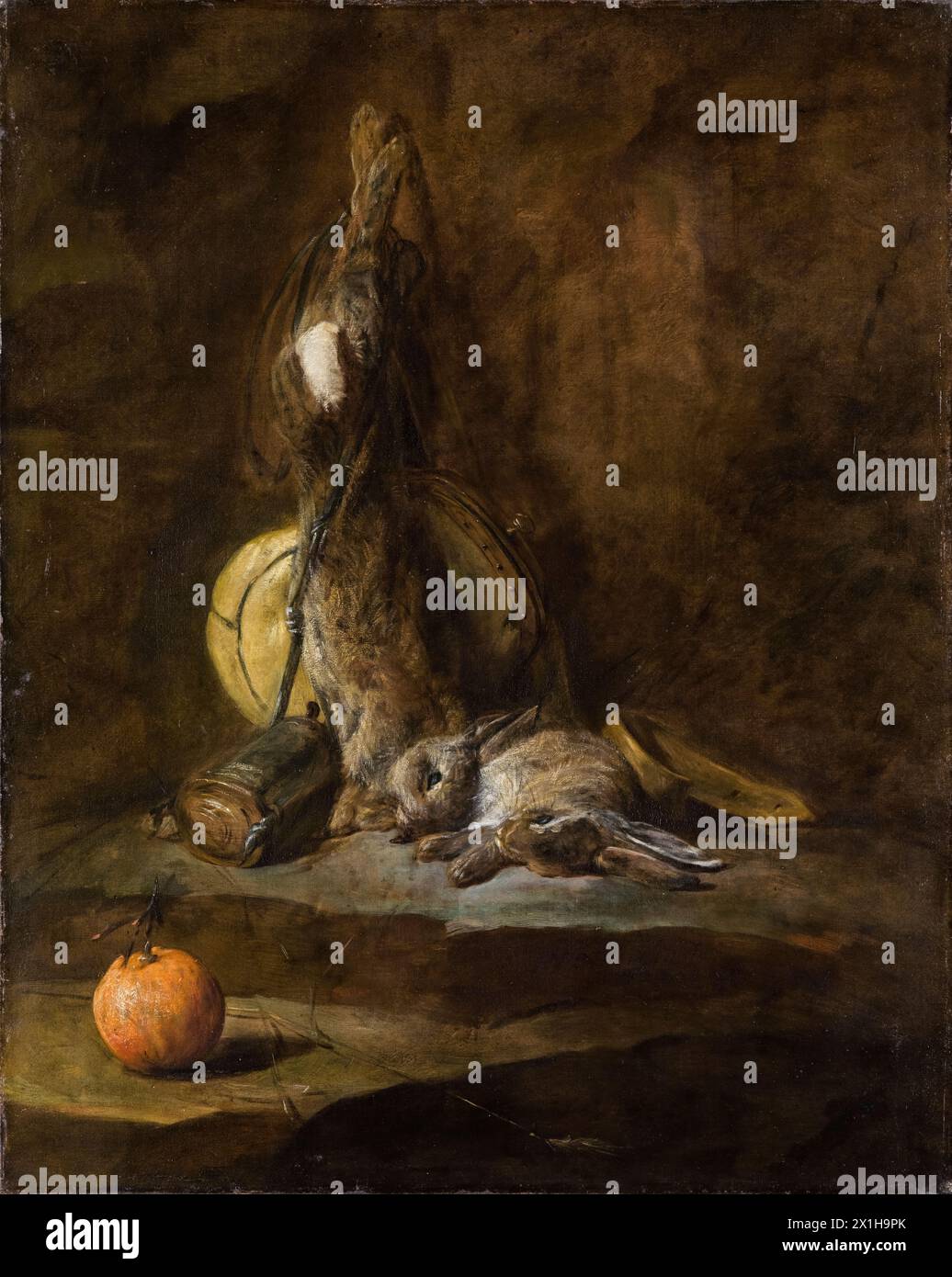 Jean Baptiste Siméon Chardin, Stillleben mit totem Kaninchen, Ölgemälde auf Leinwand, 1728 Stockfoto