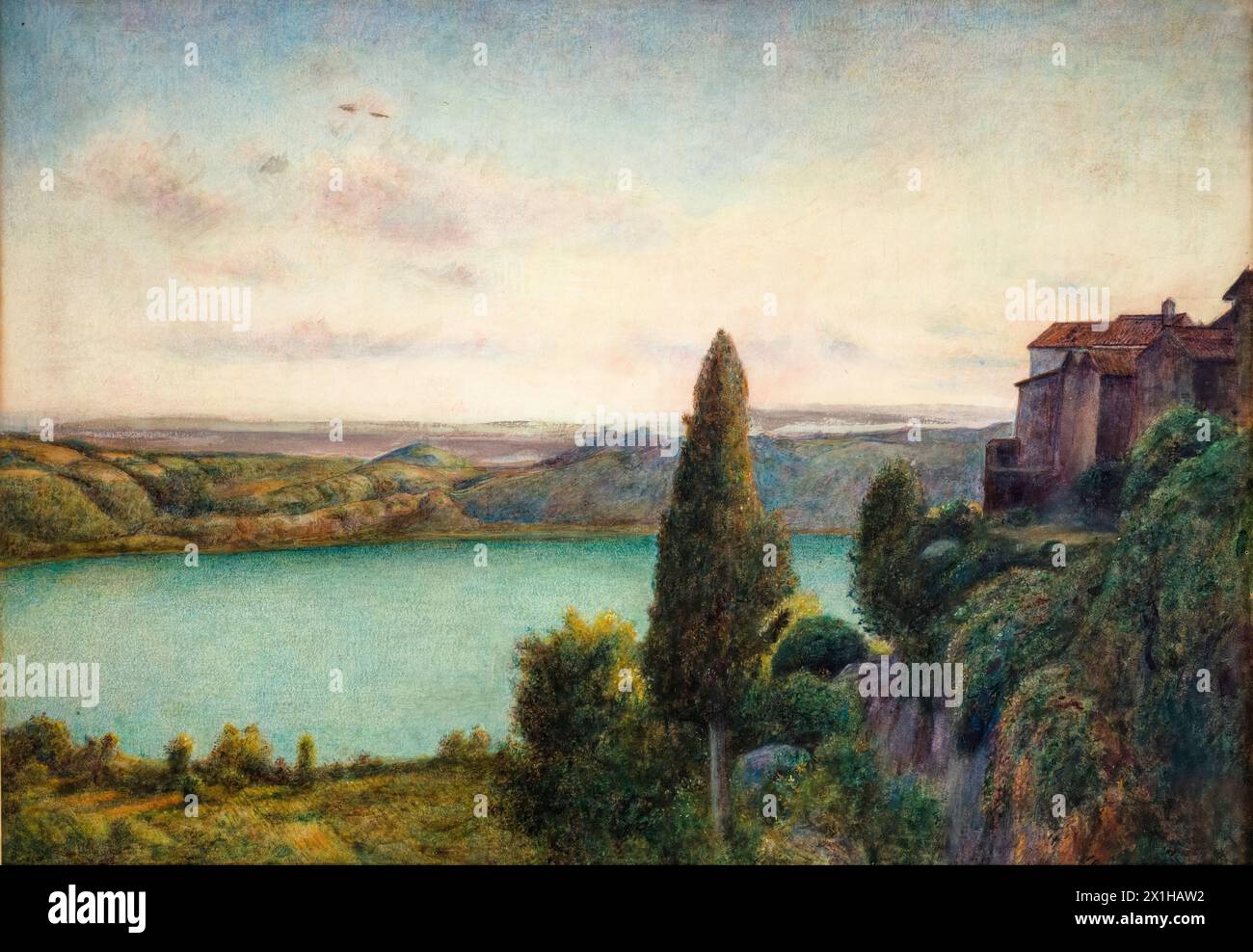 Marie Spartali Stillman, der See von Nemi, Landschaftsmalerei in Aquarell und Gouache, 1899 Stockfoto