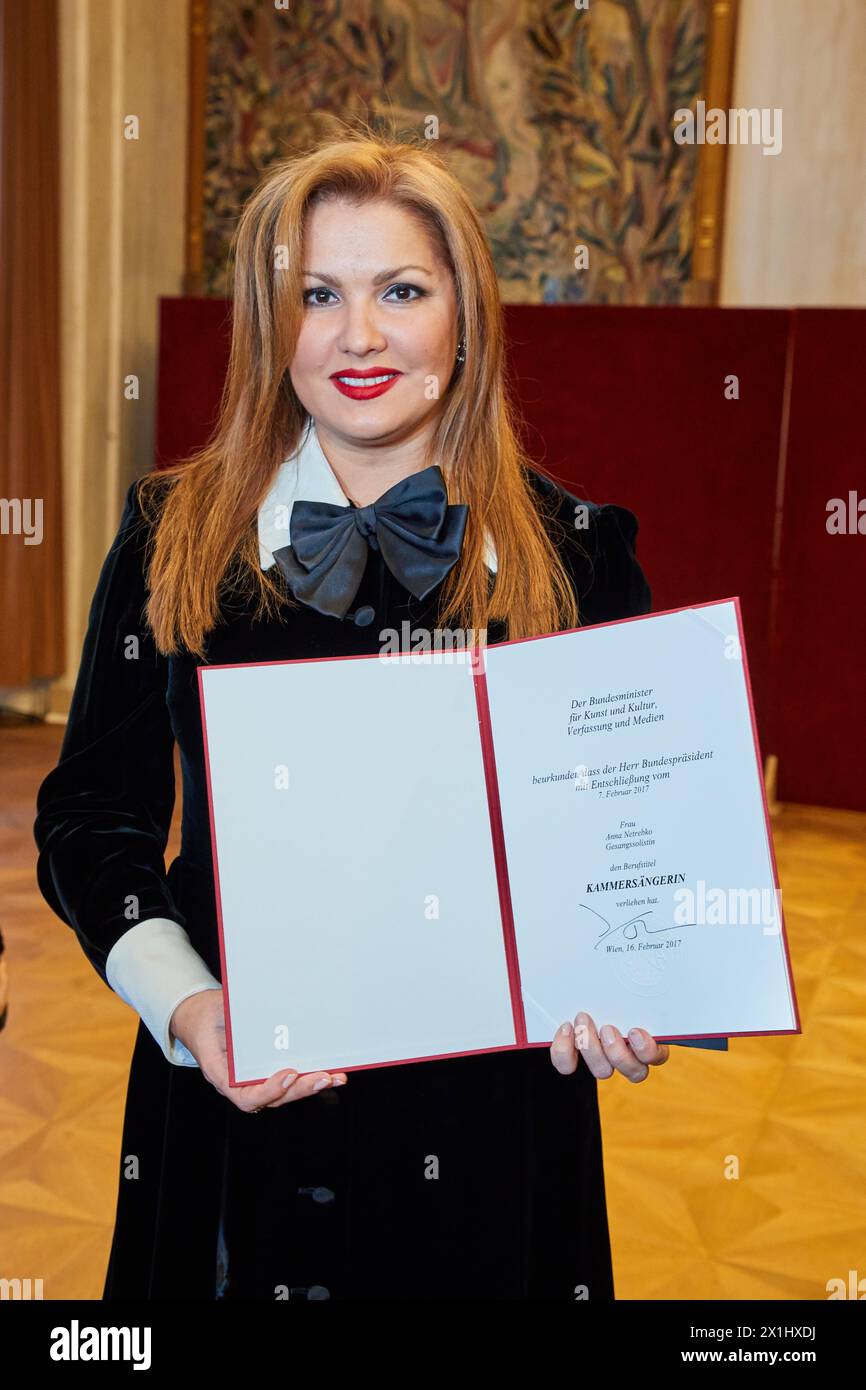 Anna Netrebko erhält am 16. Februar 2017 in Wien den Ehrentitel. - 20170216 PD12584 - Rechteinfo: Rights Managed (RM) Stockfoto