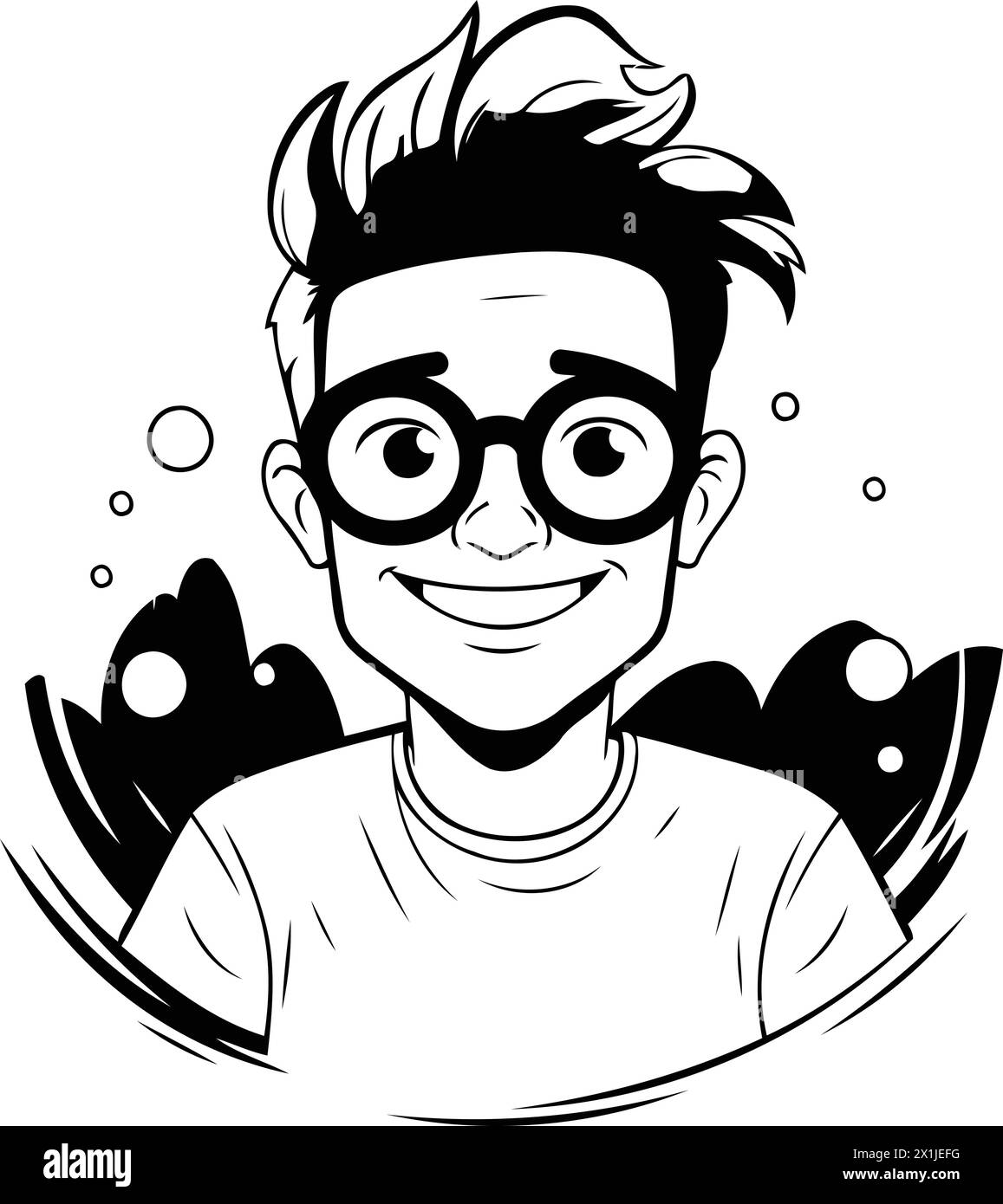 Vektorillustration eines jungen Mannes mit Brille und nassem Haar. Zeichentrickstil. Stock Vektor