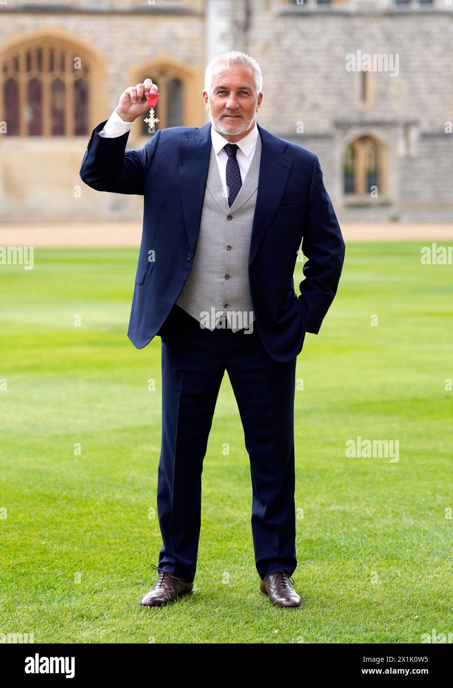 Paul Hollywood wurde Mitglied des Order of the British Empire (MBE) bei einer Einweihungszeremonie in Windsor Castle, Berkshire. Bilddatum: Mittwoch, 17. April 2024. Stockfoto