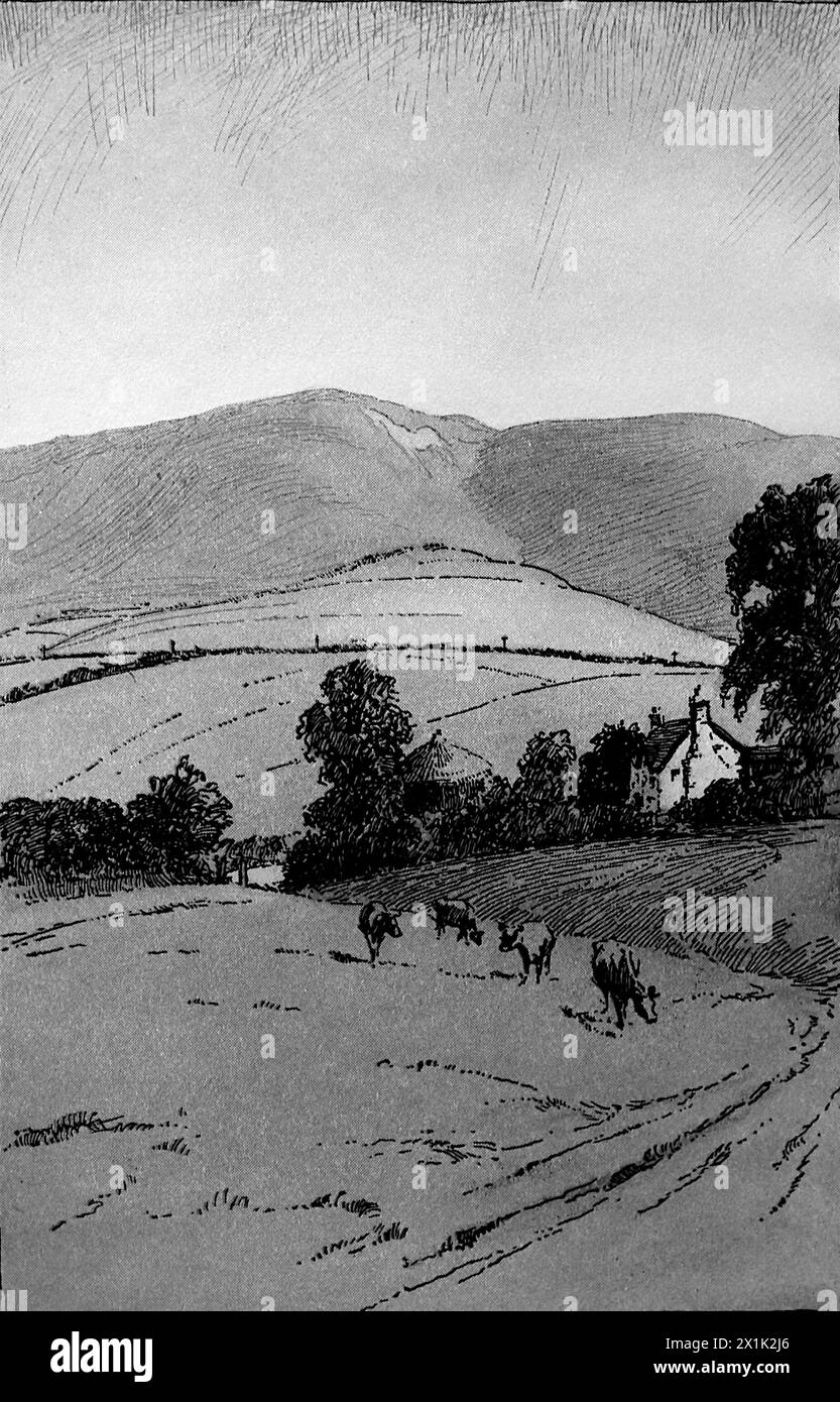 Das Weiße Haus, Westbury Hill, von E. Margaret Holman. Aus einer Reihe von Illustrationen der englischen Landschaft, die erstmals 1924 von Great Western Railways veröffentlicht wurden. Stockfoto