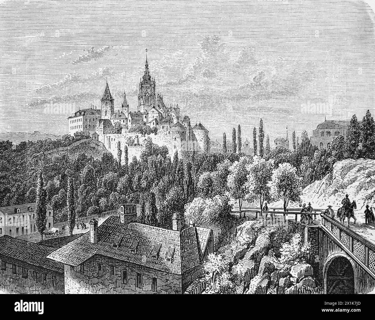 Schloss Hradschin, Prag, Tschechische Republik, historische Illustration 1880 Stockfoto
