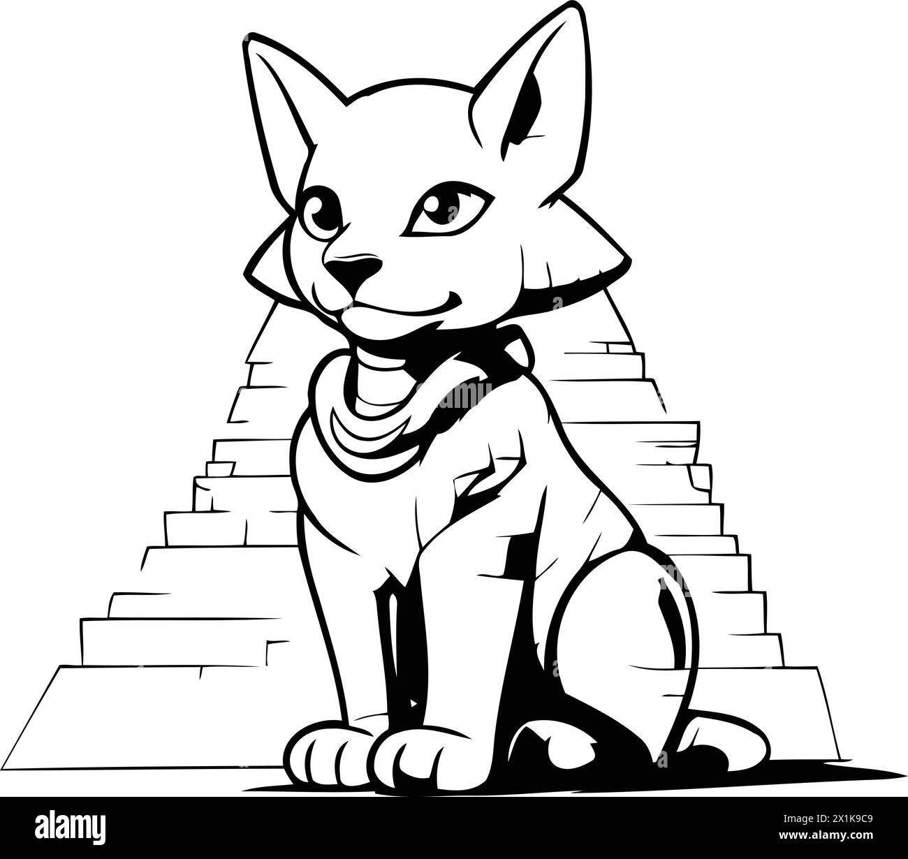 Ägyptische Katze in den Pyramiden von Gizeh. Vektorabbildung Stock Vektor