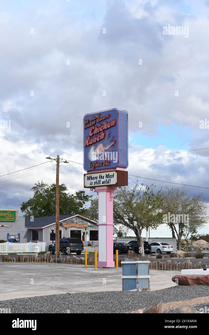 PAHRUMP, NEVADA - 14. April 2024: Die Chicken Ranch ist ein zugelassenes Bordell, das etwa 60 km westlich von Las Vegas liegt Stockfoto