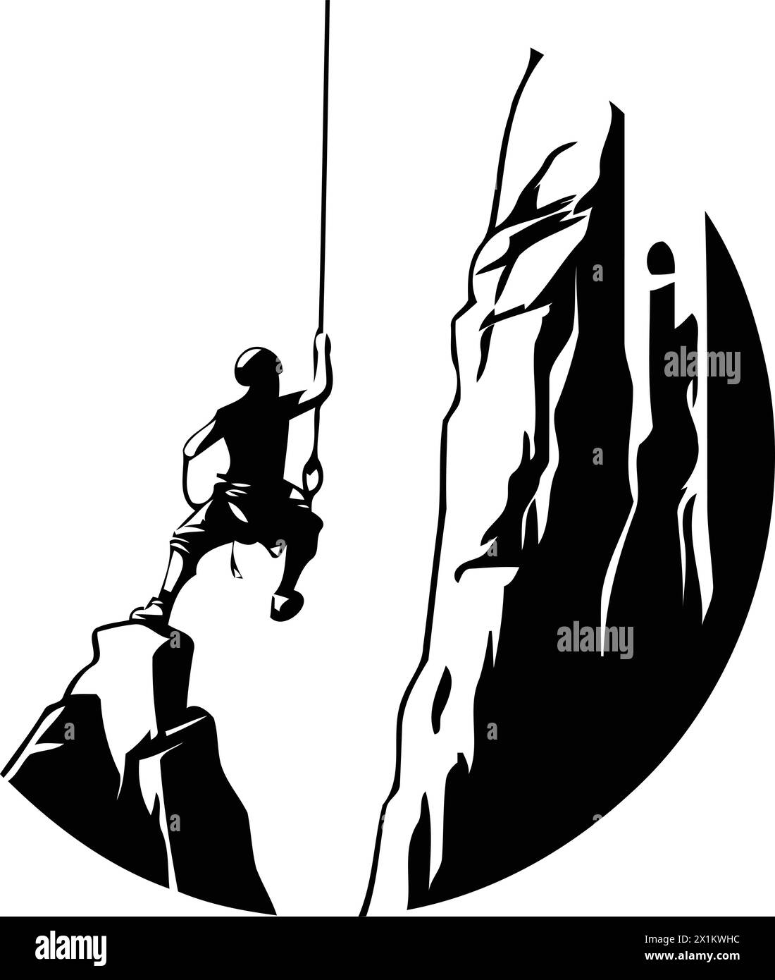 Kletterer klettern auf einer Klippe. Vektorillustration im Retro-Stil Stock Vektor