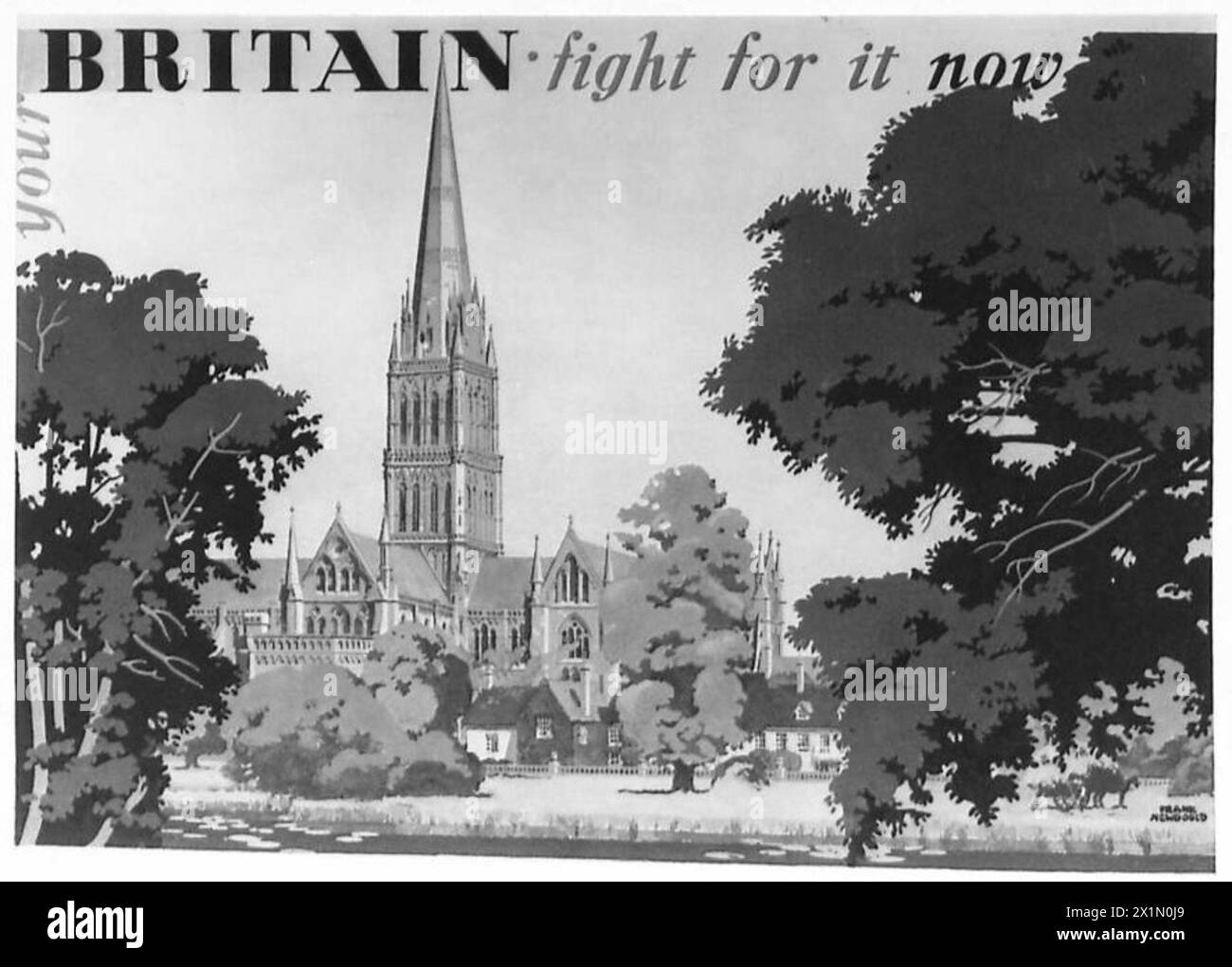 Negativ – Poster entworfen von Frank Newbould von Church in Country Setting (lebhaft grün) „YOUR BRITAIN FIGHT FOR IT NOW“, British Army Stockfoto