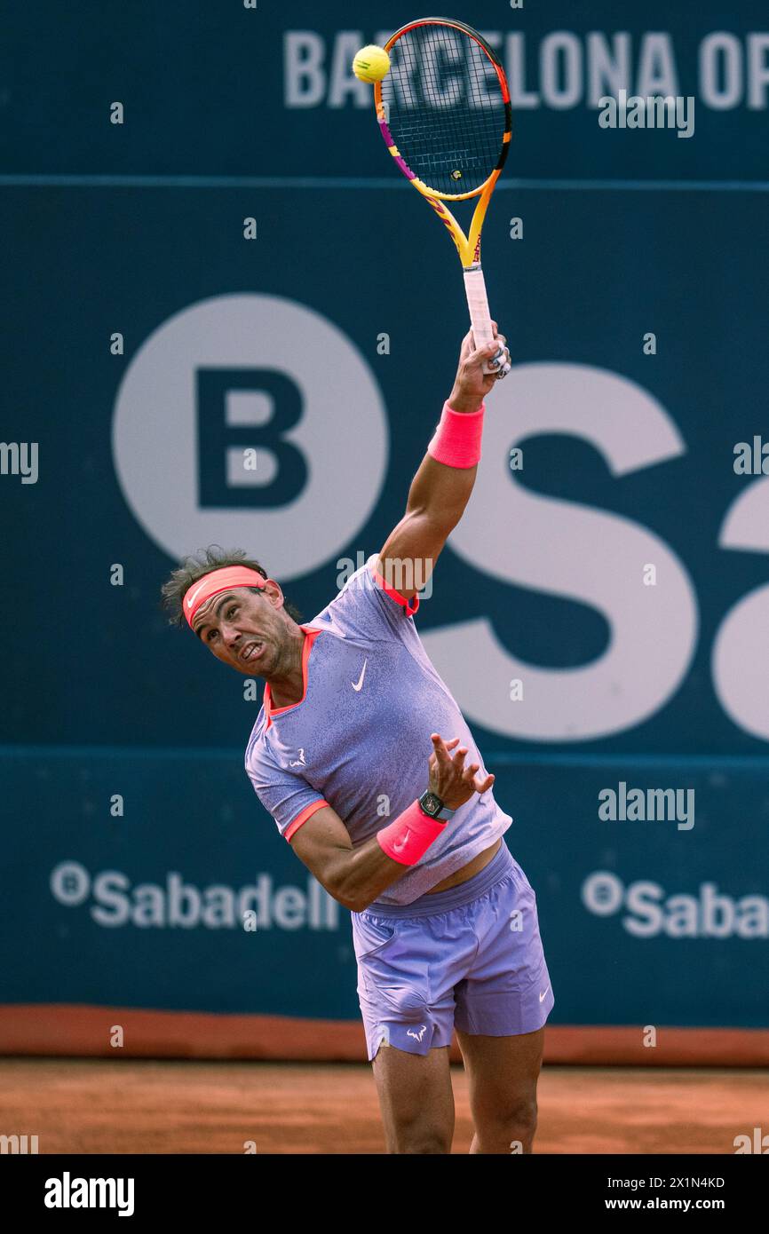 Barcelona, Spanien, 17. April 2024. Sabadell Open Banc – Conde de de Godo Trophy 71 – Alex de Minaur (aus) gegen Rafael Nadal (ESP). Quelle: JG/Alamy Live News Stockfoto