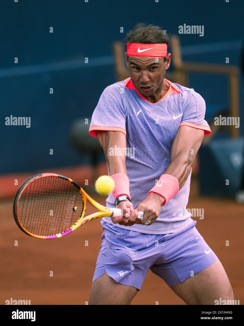 Barcelona, Spanien, 17. April 2024. Sabadell Open Banc – Conde de de Godo Trophy 71 – Alex de Minaur (aus) gegen Rafael Nadal (ESP). Quelle: JG/Alamy Live News Stockfoto