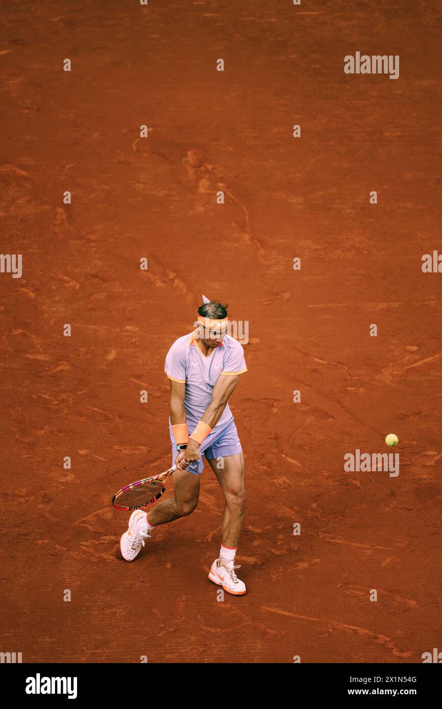 Barcelona, Spanien, 17. April 2024. Sabadell Open Banc – Conde de de Godo Trophy 71 – Alex de Minaur (aus) gegen Rafael Nadal (ESP). Quelle: JG/Alamy Live News Stockfoto