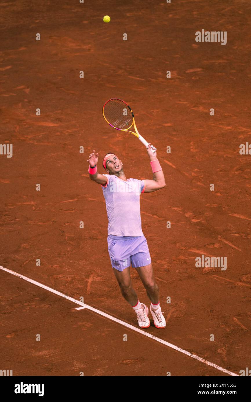 Barcelona, Spanien, 17. April 2024. Sabadell Open Banc – Conde de de Godo Trophy 71 – Alex de Minaur (aus) gegen Rafael Nadal (ESP). Quelle: JG/Alamy Live News Stockfoto
