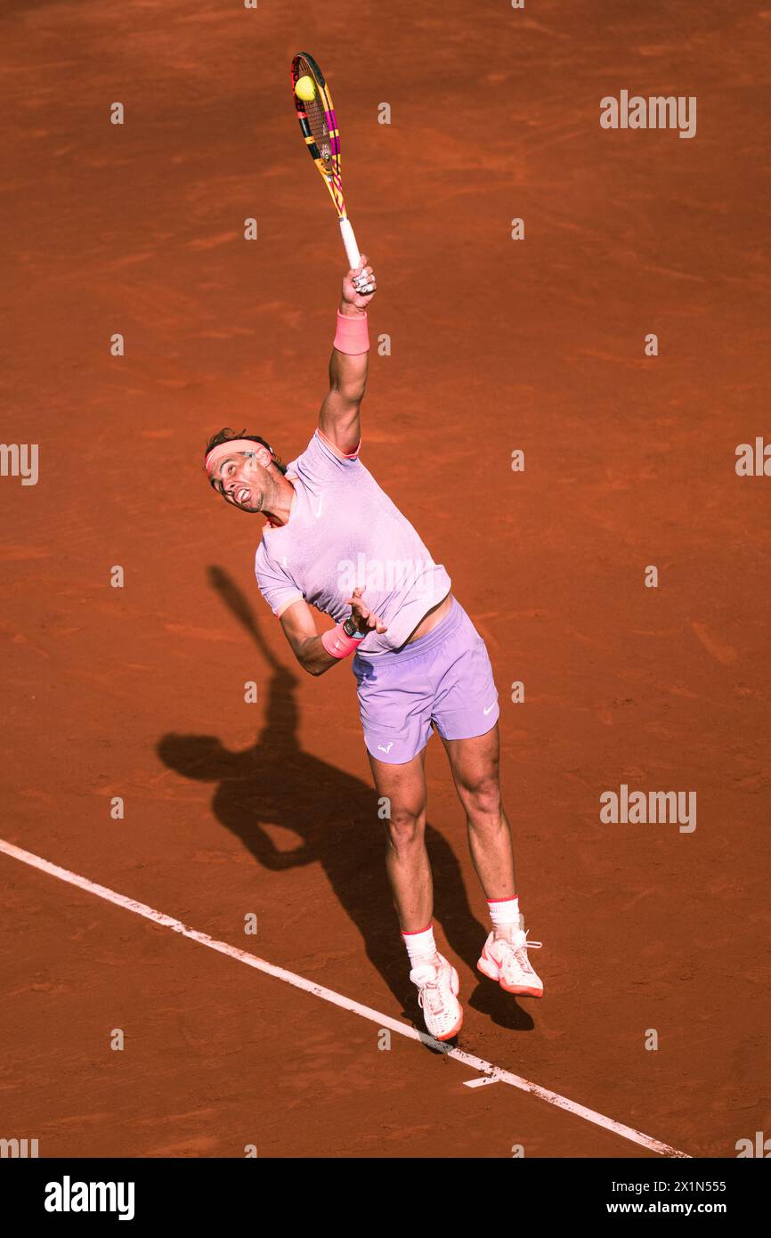 Barcelona, Spanien, 17. April 2024. Sabadell Open Banc – Conde de de Godo Trophy 71 – Alex de Minaur (aus) gegen Rafael Nadal (ESP). Quelle: JG/Alamy Live News Stockfoto