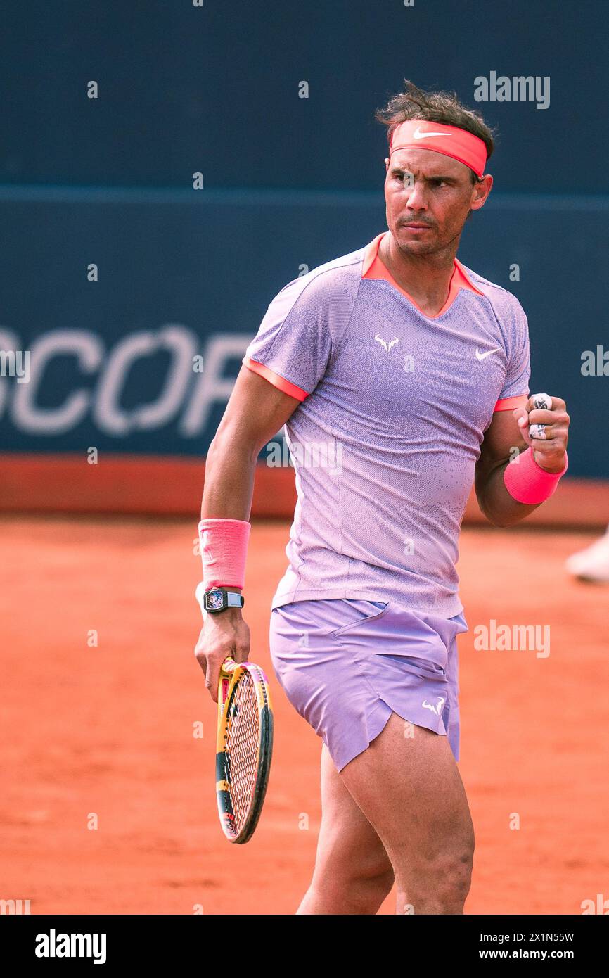 Barcelona, Spanien, 17. April 2024. Sabadell Open Banc – Conde de de Godo Trophy 71 – Alex de Minaur (aus) gegen Rafael Nadal (ESP). Quelle: JG/Alamy Live News Stockfoto
