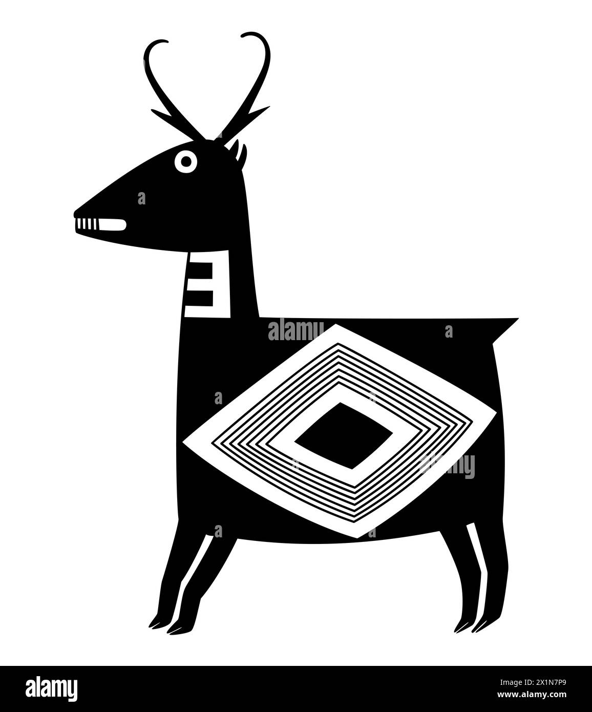 Pronghorn Antilope, Mangas-Mimbres Töpfermotiv der indianischen Mogollon-Kultur, ca. 1000 CE, New Mexico. Geometrisches Pronghorn. Stockfoto