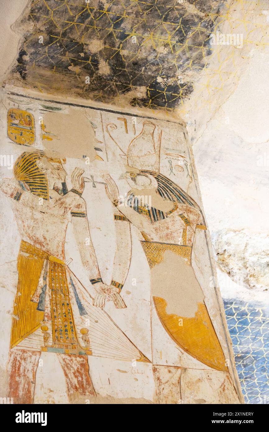 Wandgemälde Ra, Grab von Ramses ix., Tal der Könige, Luxor, Ägypten Stockfoto