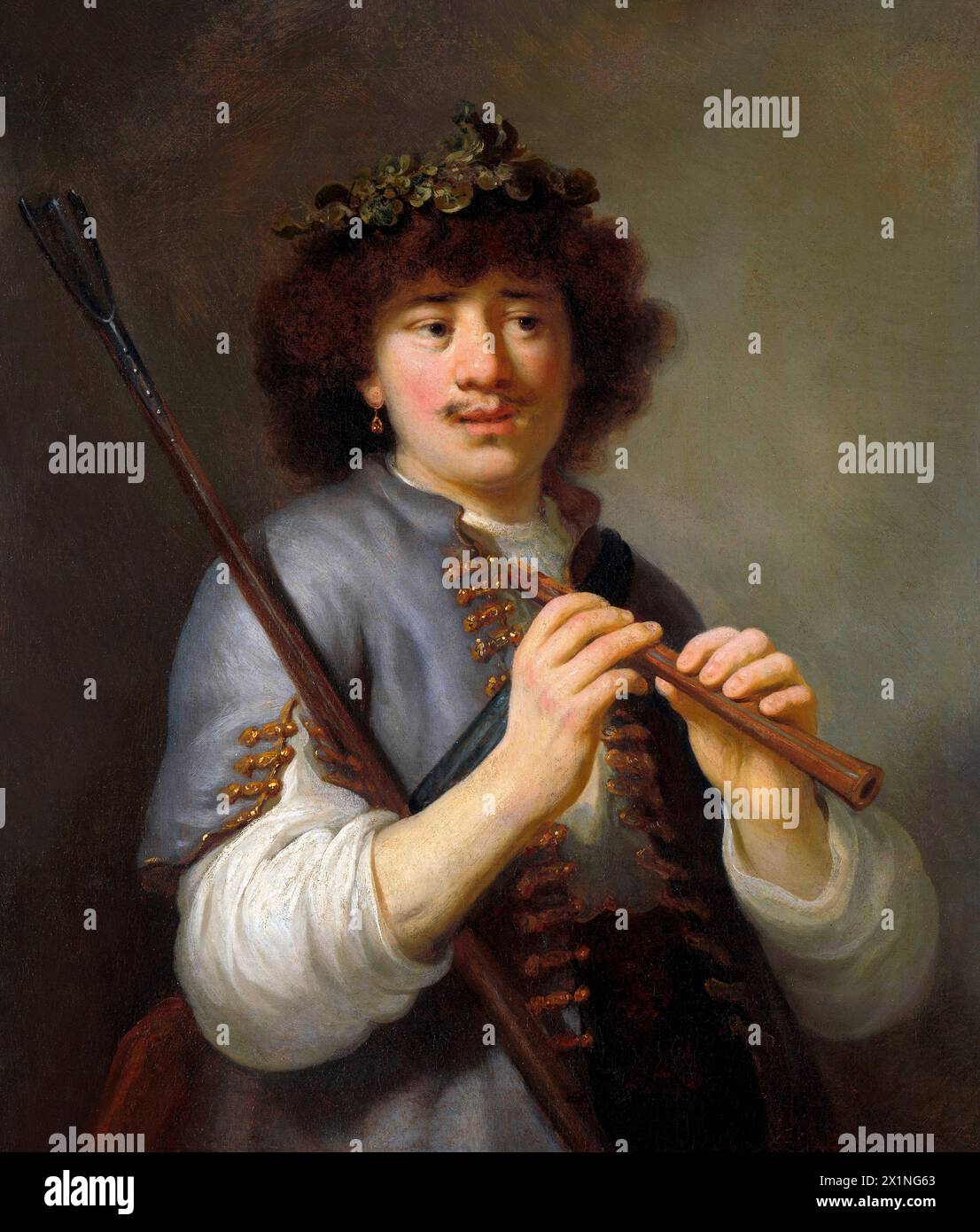 Rembrandt als Hirte mit Stab und Flöte (um 1636) von Govert Flinck Stockfoto