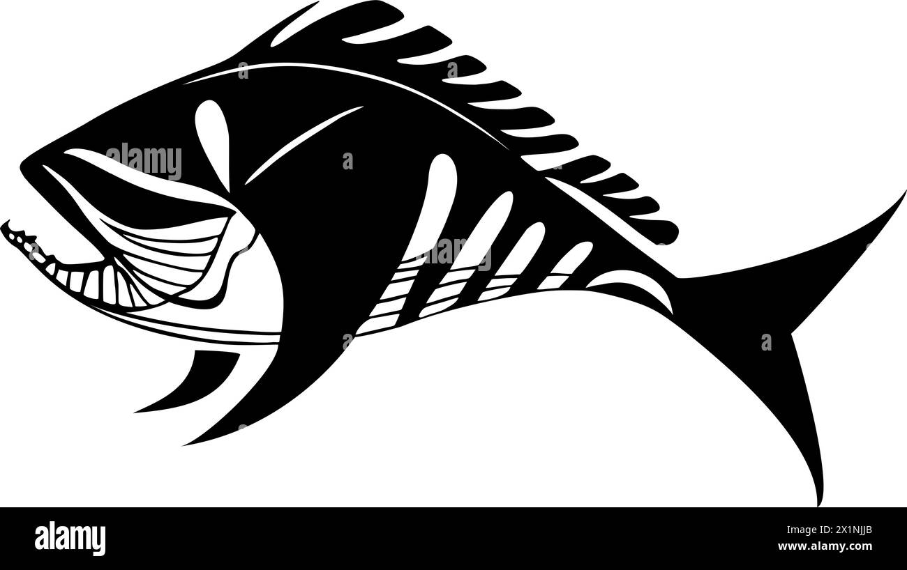 Einfache schwarze grafische Zeichnung Silhouette Fisch, Logo, Tattoo Stockfoto