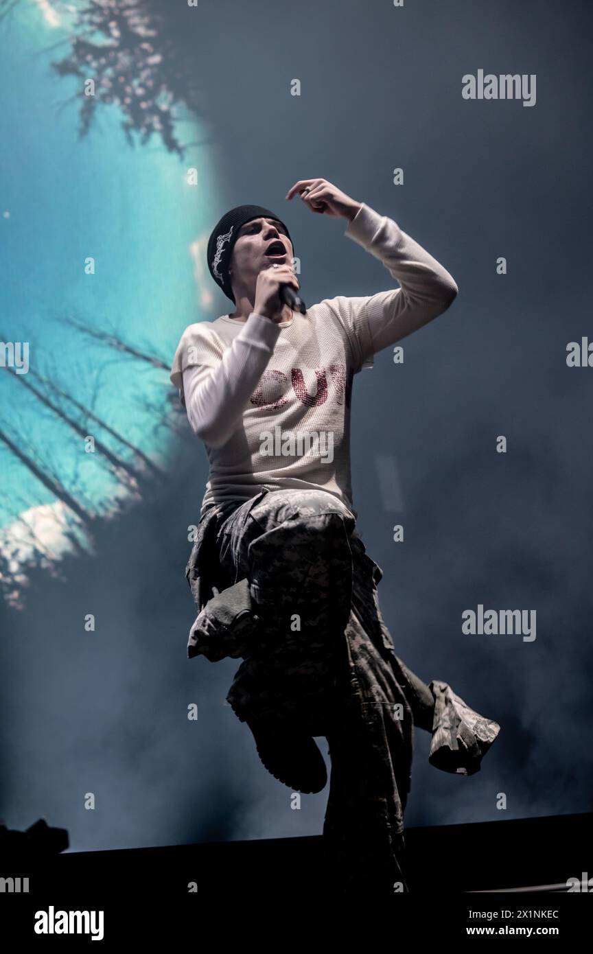 London, Vereinigtes Königreich. April 2024. Der Junge LAROI auf der Bühne im Alexandra Palace. Cristina Massei/Alamy Live News Stockfoto