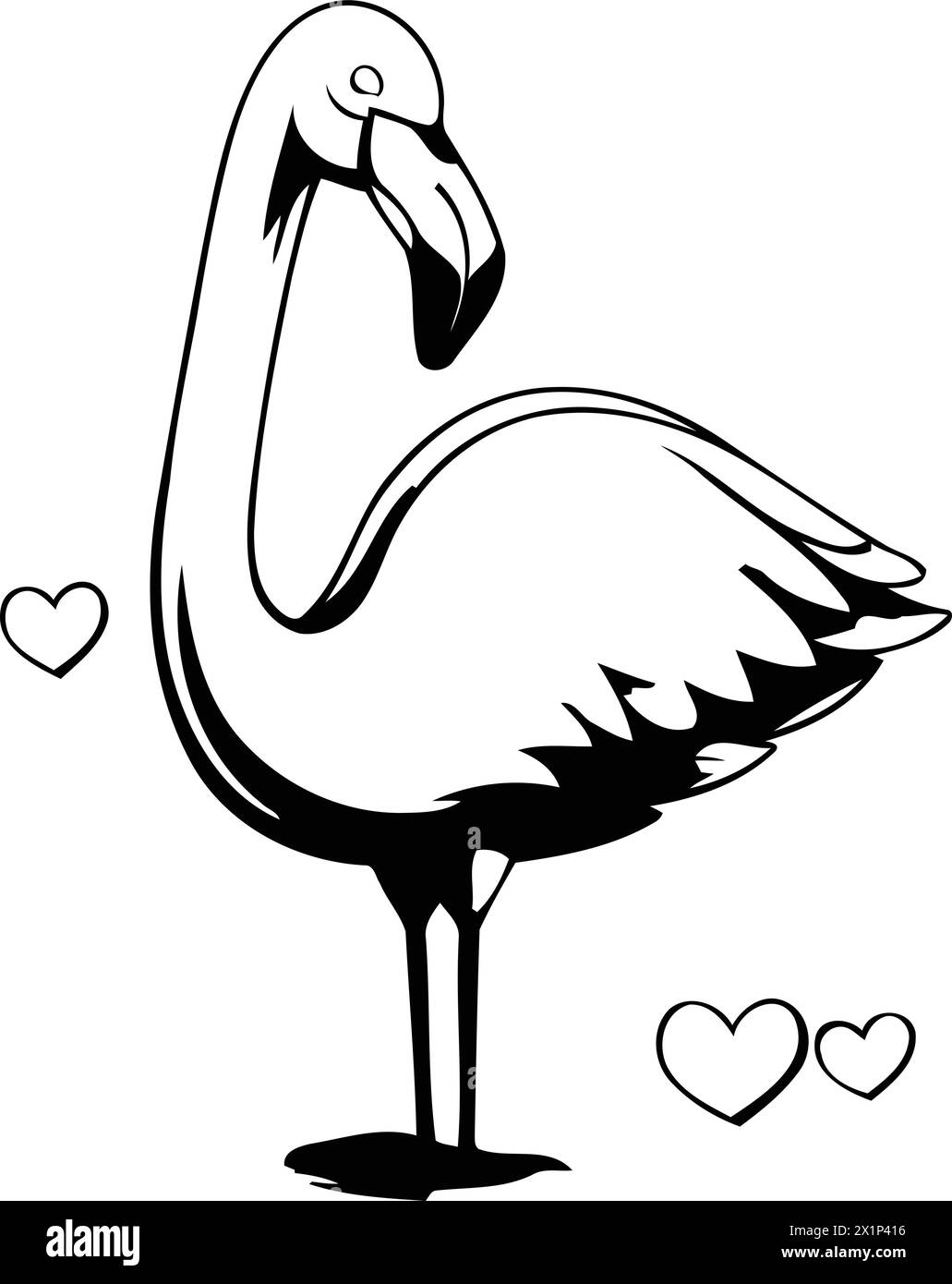Flamingo mit Herzen auf dem Hintergrund des Meeres. Vektorabbildung Stock Vektor