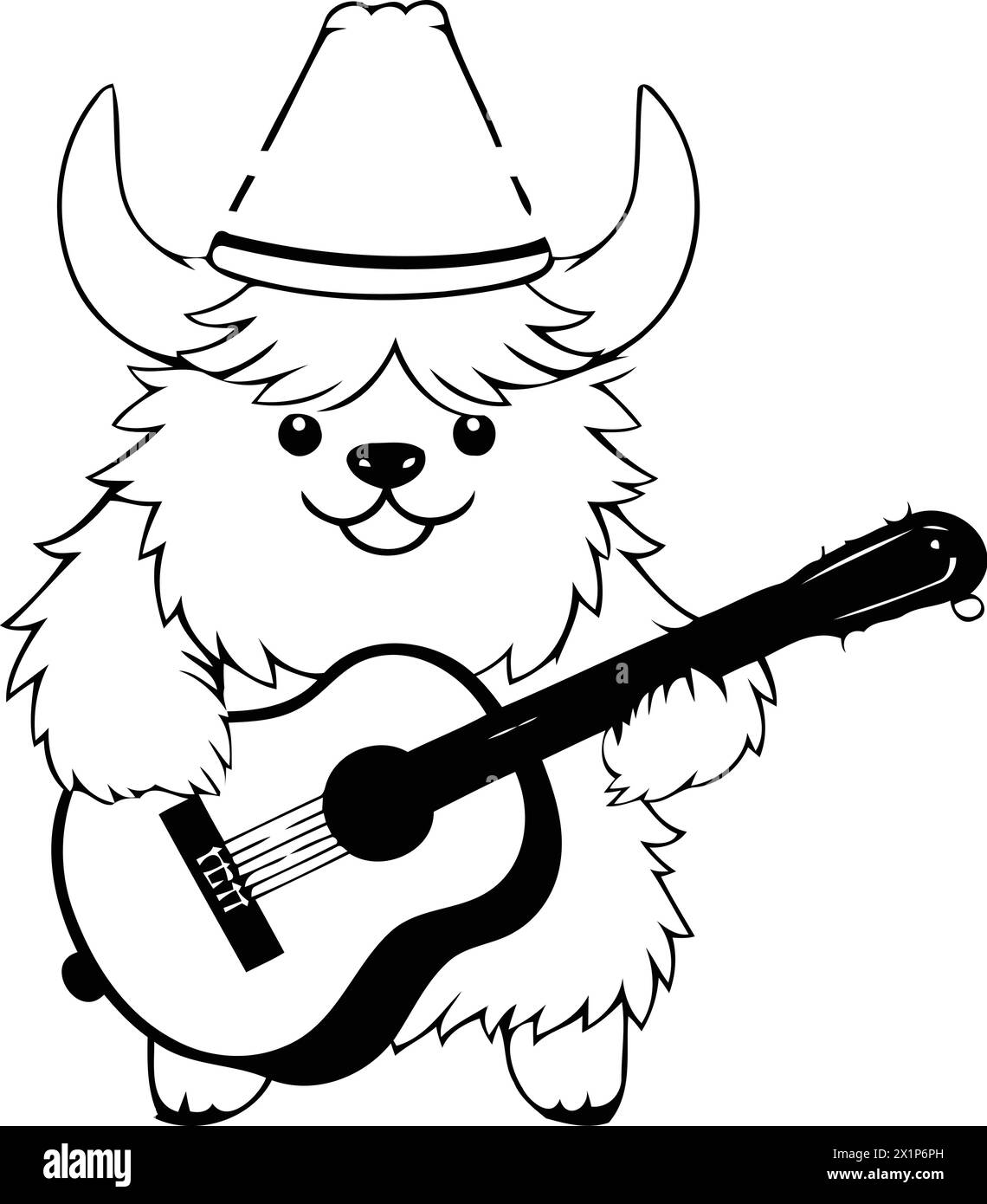 Niedlicher Cartoon lama in Sombrero, der Gitarre spielt. Vektorabbildung. Stock Vektor