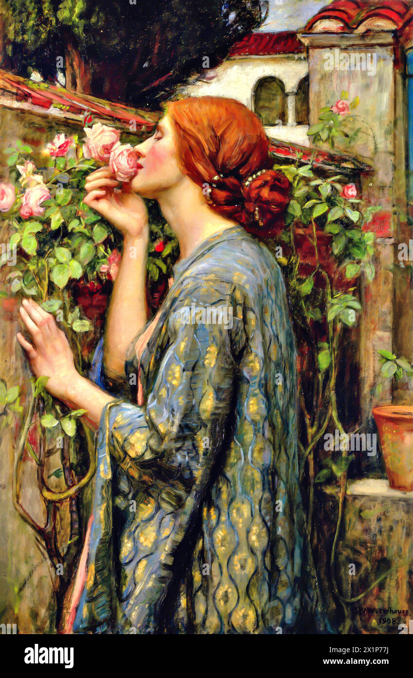 The Soul of the Rose, 1908 (Gemälde) des Künstlers Waterhouse, John William (1849–1917) in englischer Sprache. Stock Vektor