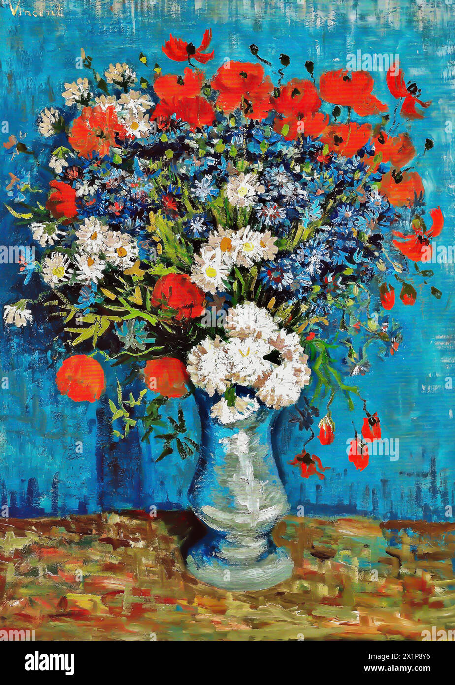 Stillleben Vase mit Kornblumen und Mohnblumen, 1887 (Gemälde) Künstler Gogh, Vincent van (1853–90) Niederländisch. Stock Vektor