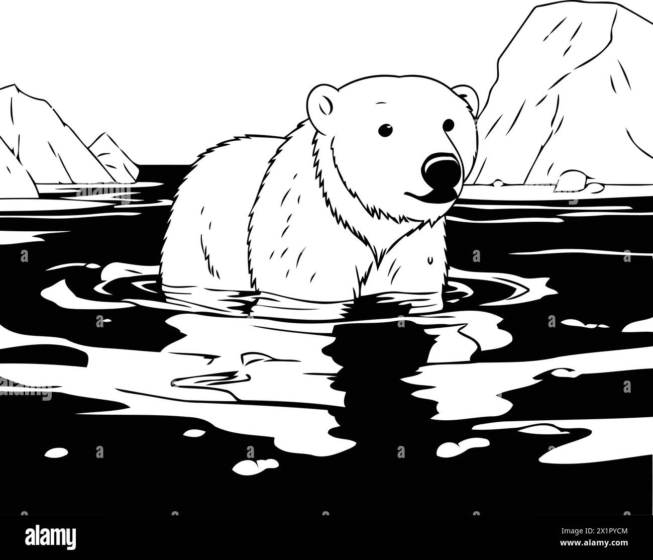 Eisbär im Wasser. Vektorillustration einer Zeichentrickfigur. Stock Vektor