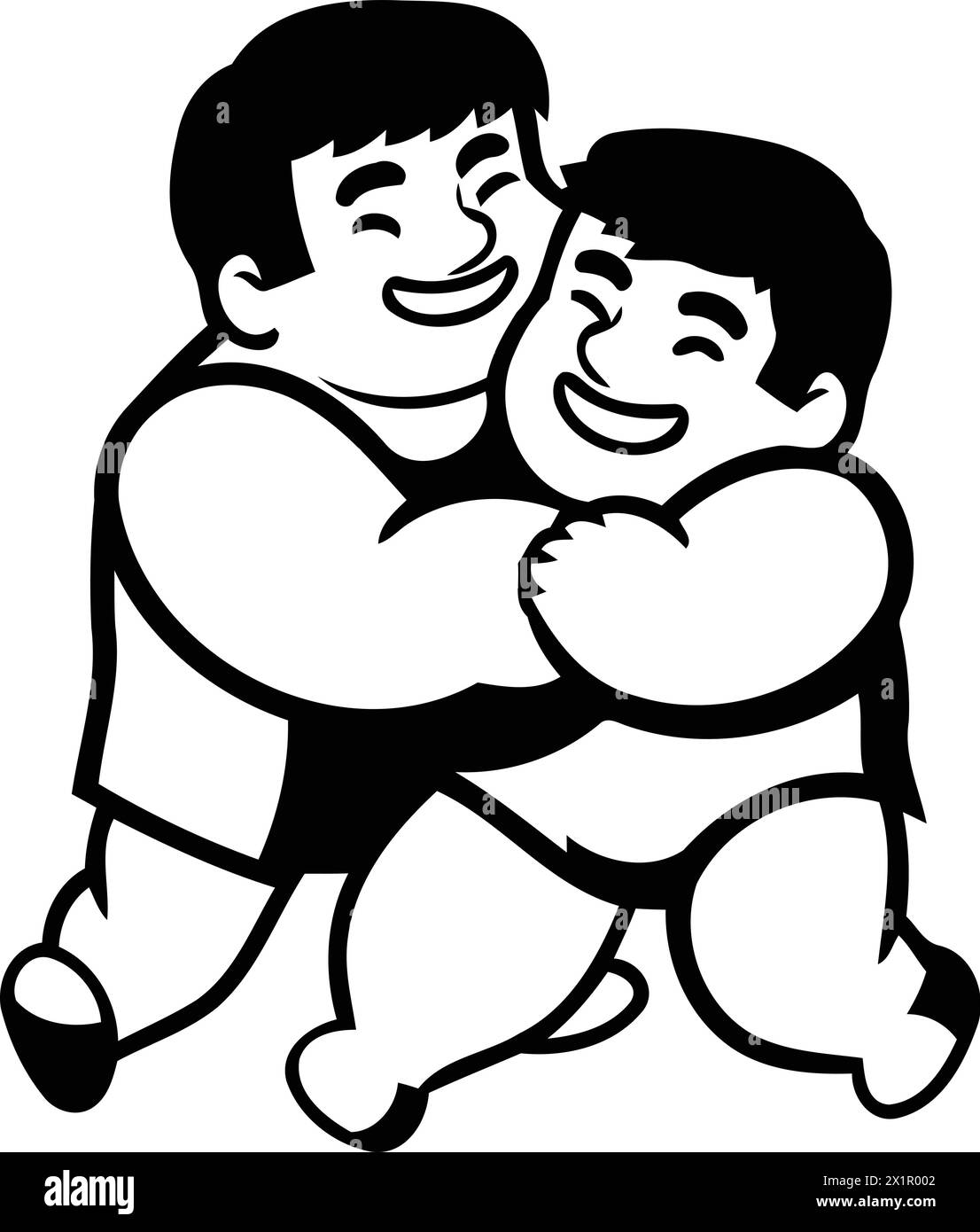 Vektor-Illustration eines Jungen und eines Jungen in Shorts, die sich umarmen Stock Vektor