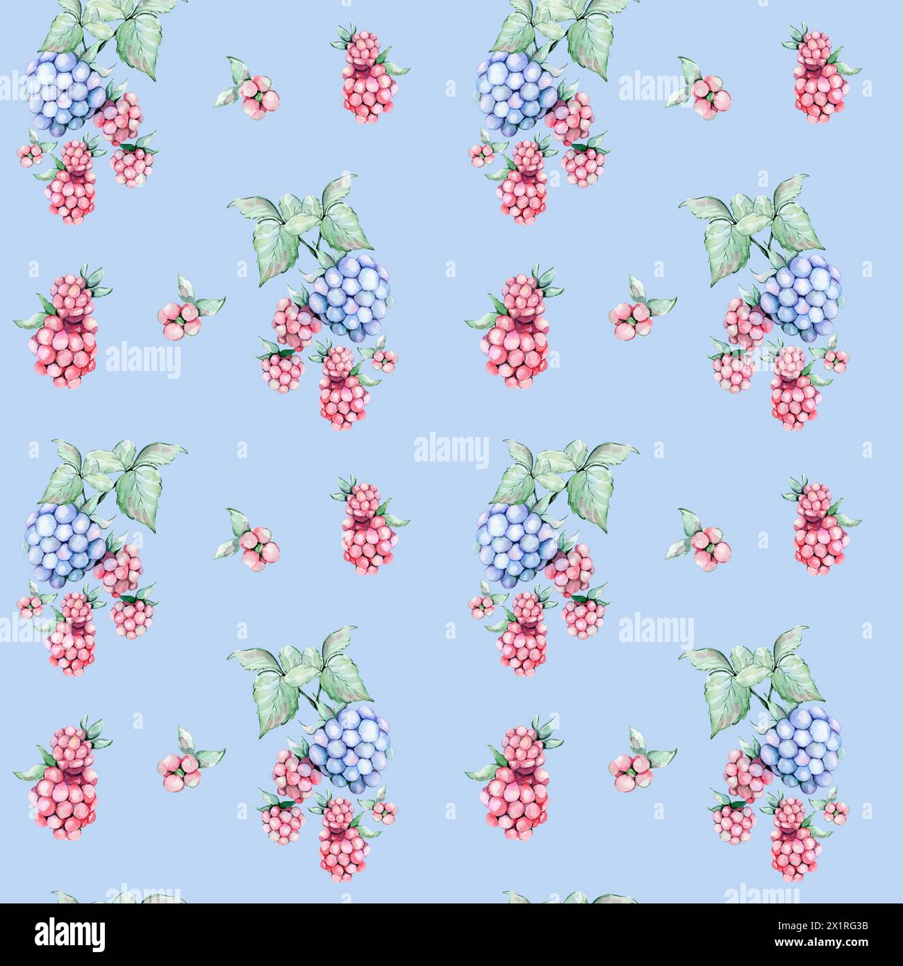 Nahtloses Muster mit Himbeeren in Aquarellfarben Stockfoto