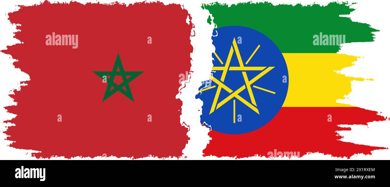 Äthiopien und Marokko Grunge Flaggen Verbindung, Vektor Stock Vektor