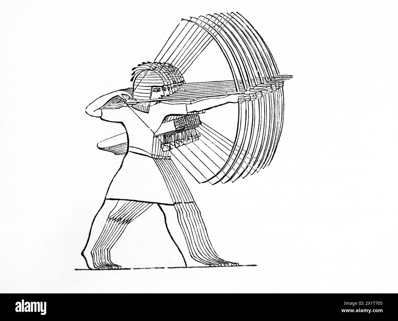 Holzgravierung eines Körpers von Bogenschützen aus dem 19. Jahrhundert illustrierte Familienbibel Stockfoto