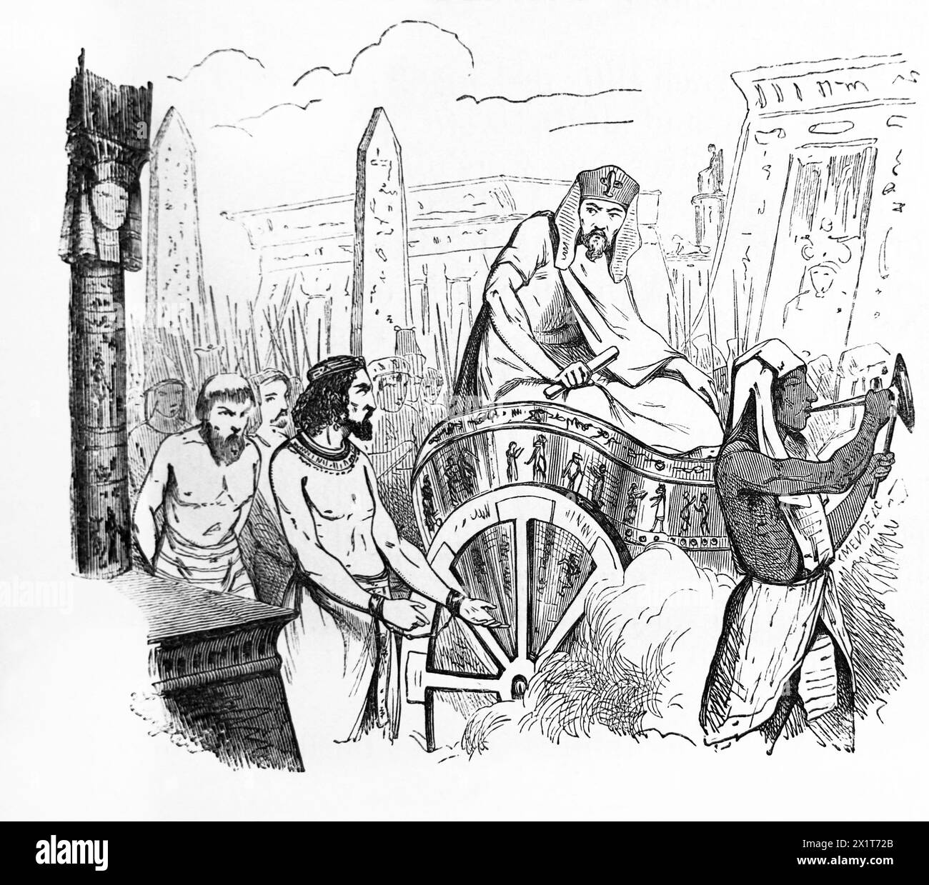 Die Holzgravur der Gefangenen führte in Triumph aus der illustrierten Familienbibel des 19. Jahrhunderts Stockfoto