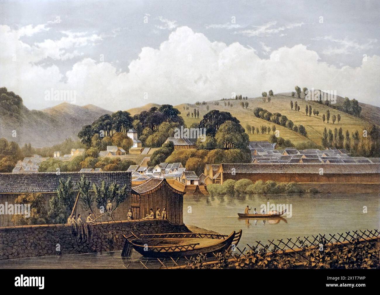 Blick von einem Tempel (1860). Carl Wilhelm Mieling, Graf Johan Maurits van Lynden. Stockfoto
