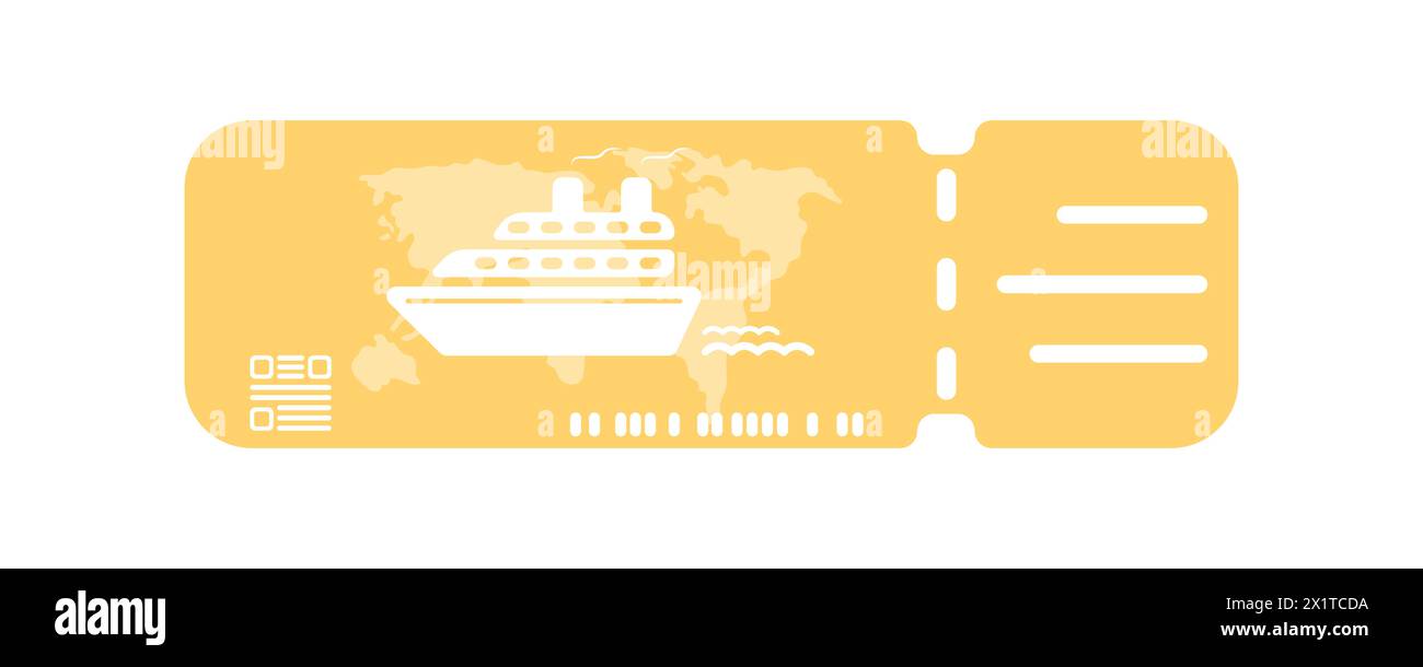 Buchung eines Tickets für die Reise. Touristenticket für ein Kreuzfahrtschiff. Meer, Ozean Ticket Vektor. Schwarzes Symbol für Bordkarte. Passagierregistrierungsdokument, sh Stock Vektor