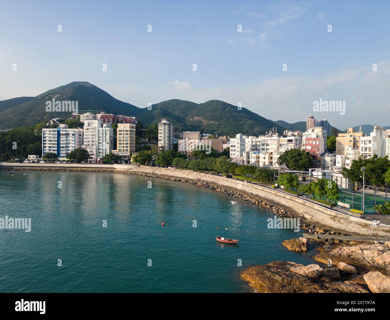 Stanley, Hongkong: Aus der Vogelperspektive auf die Stanley Küstenstadt und Halbinsel im Süden der Insel Hongkong in China Stockfoto