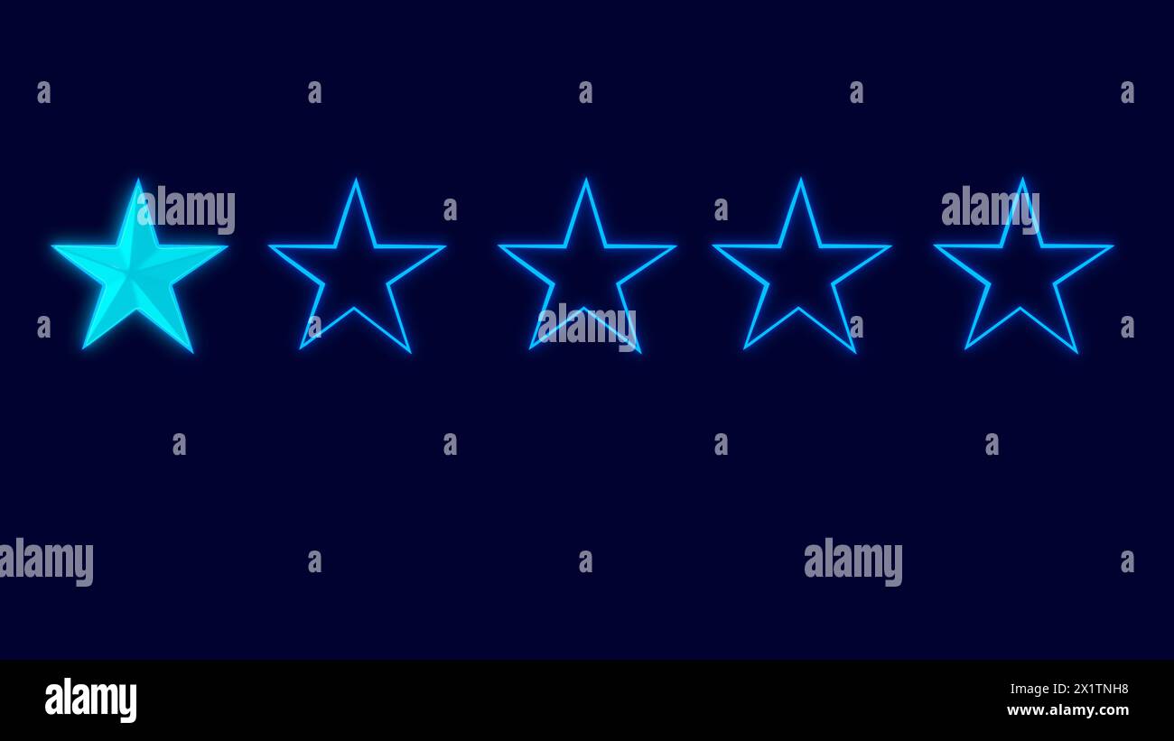 1 Sterne auf dunkelblauem Hintergrund. Modernes Drahtrahmendesign mit 8 Killustrationen. Stockfoto