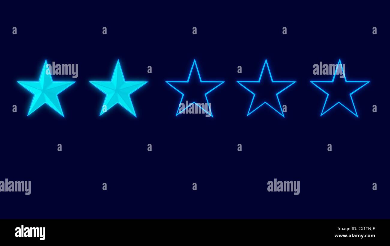 2 Sterne, isoliert auf dunkelblauem Hintergrund. Modernes Drahtrahmendesign mit 8 Killustrationen. Stockfoto