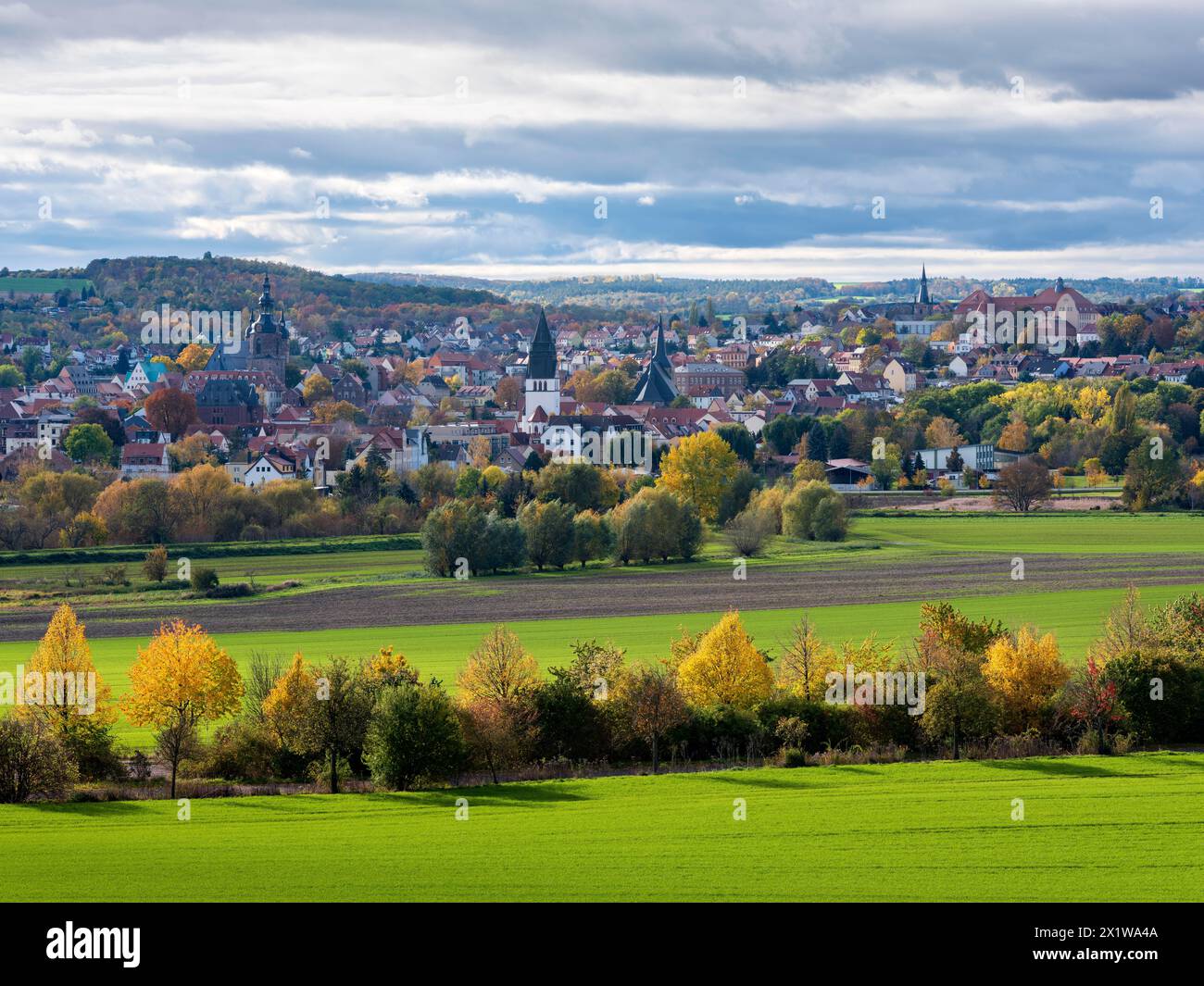 Blick auf Eisleben im Herbst, Stadtblick, Lutherstadt Eisleben, Sachsen-Anhalt, Deutschland Stockfoto