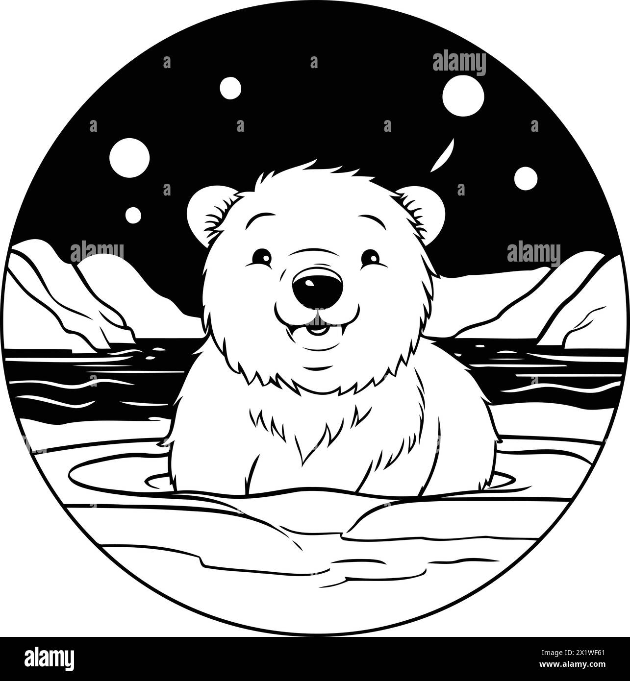 Illustration eines Eisbären auf einer Eisscholle im Meer Stock Vektor