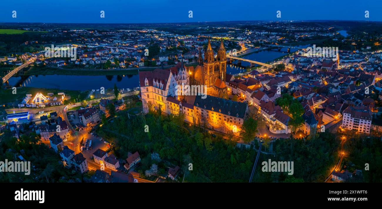 Mit Schloss Albrechtsburg, Dom, Bischofspalast und Speicher, Meißen, Sachsen, Deutschland Stockfoto