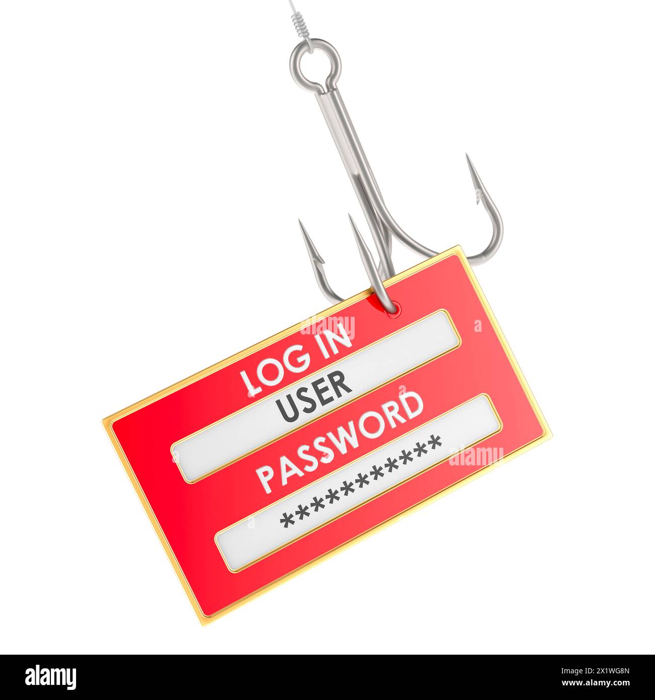 Phishing- und Cyberkriminalitätskonzept, 3D-Rendering isoliert auf weißem Hintergrund Stockfoto