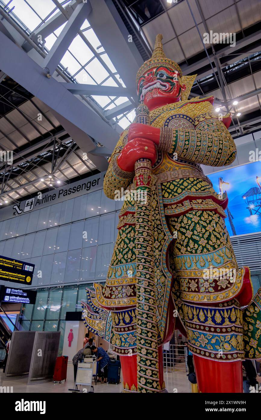 Flughafen Suvarnabhumi , neuer Hub Südostasiens , riesige Statue Guard, Statue, Bangkok, Asien, thailand Suvarnabhumi Flughafen , Riesenstatue, Bangkok, *** Suvarnabhumi Flughafen , neuer Hub Südostasiens , riesige Statue Guard, Statue, Bangkok, Asien, Flughafen thailand Suvarnabhumi , Riesenstatue, Bangkok, Stockfoto