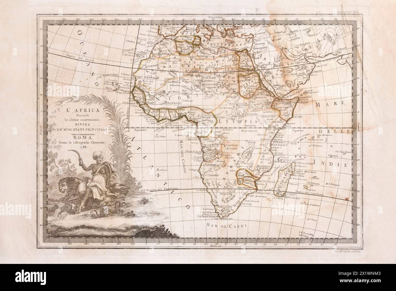 Cassini Giovanni Maria. Gravur von 1788. Karte von Afrika. Afrika Stockfoto