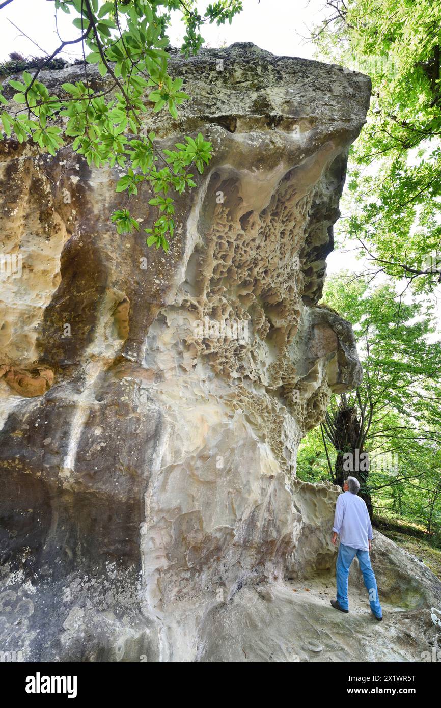 Große Felsbrocken. Meschia. Gemeinde Roccafluvione. Sibillini Mountains. Marken. Italien Stockfoto