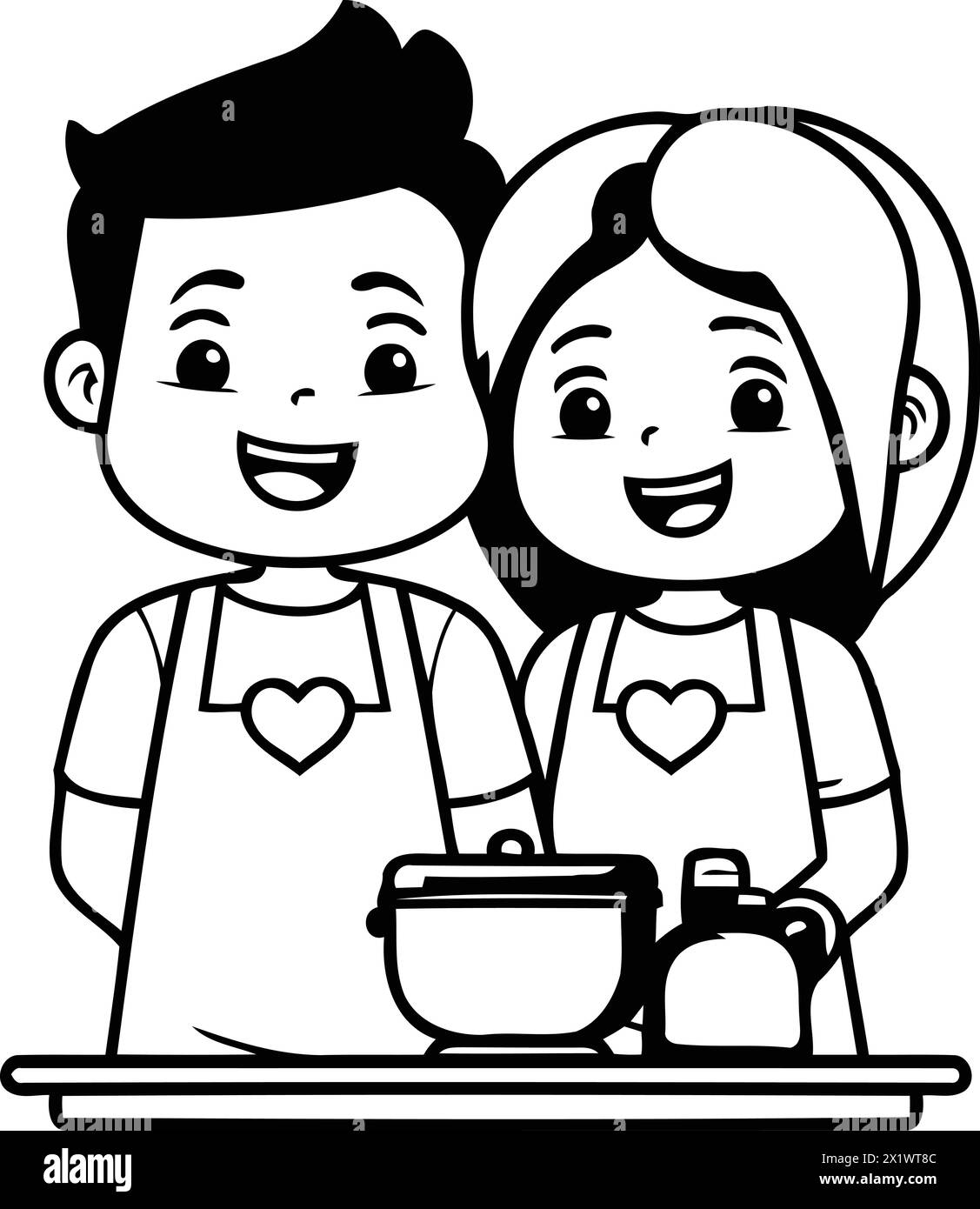 Niedliches Paar, das zusammen in der Küche kocht. Vektorillustration im Cartoon-Stil. Stock Vektor