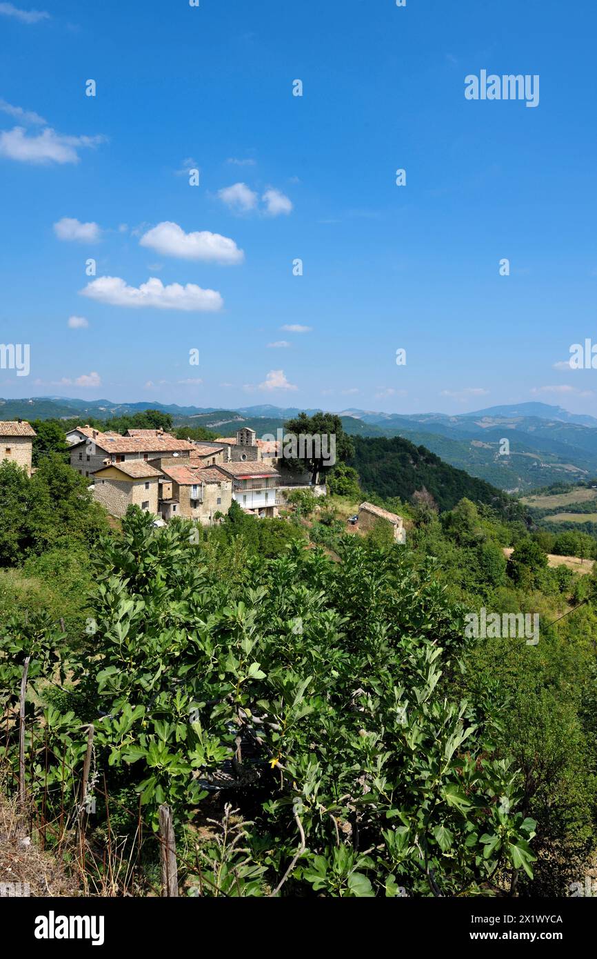 Dorf Meschia. Gemeinde Roccafluvione. Sibillini Mountains. Märsche. Italien Stockfoto