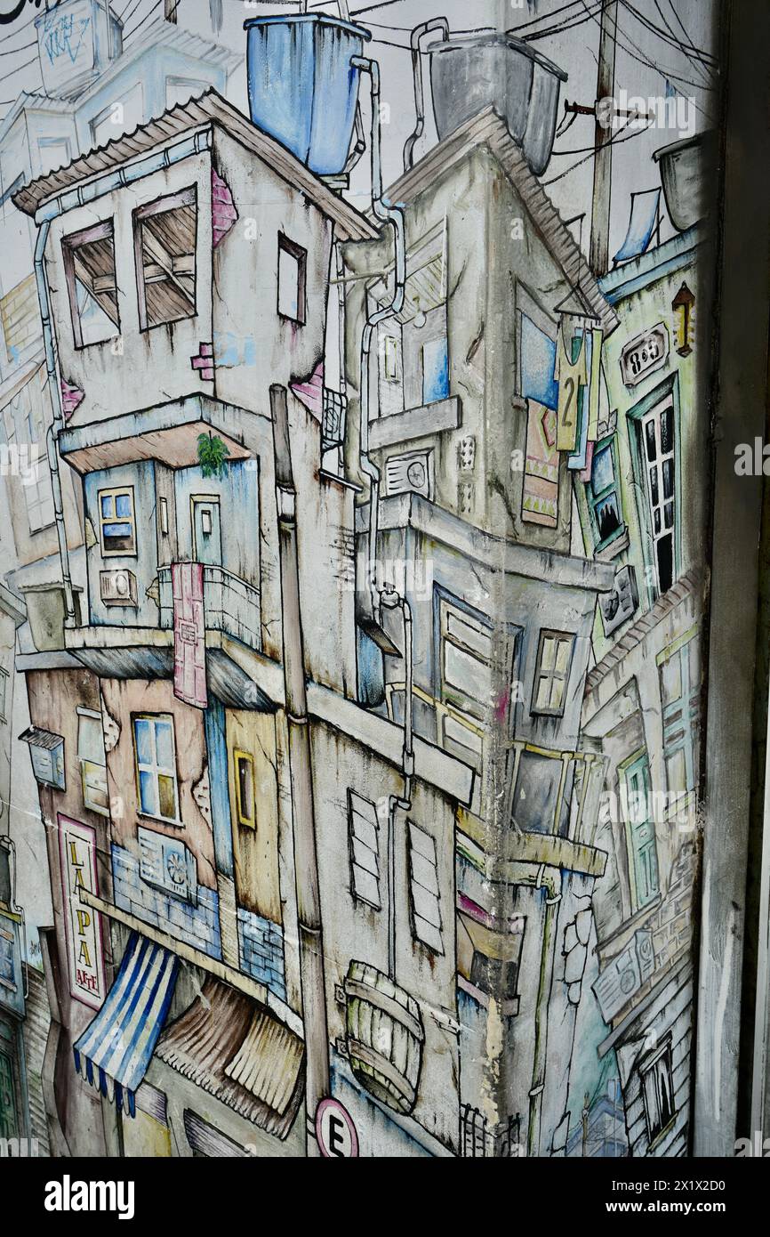 Helle und farbenfrohe Straßenkunst in Lapa nahe der Selaron Treppe. Stockfoto Helle und farbenfrohe Straßenkunst in Lapa nahe der Selaron Treppe. Stockfoto