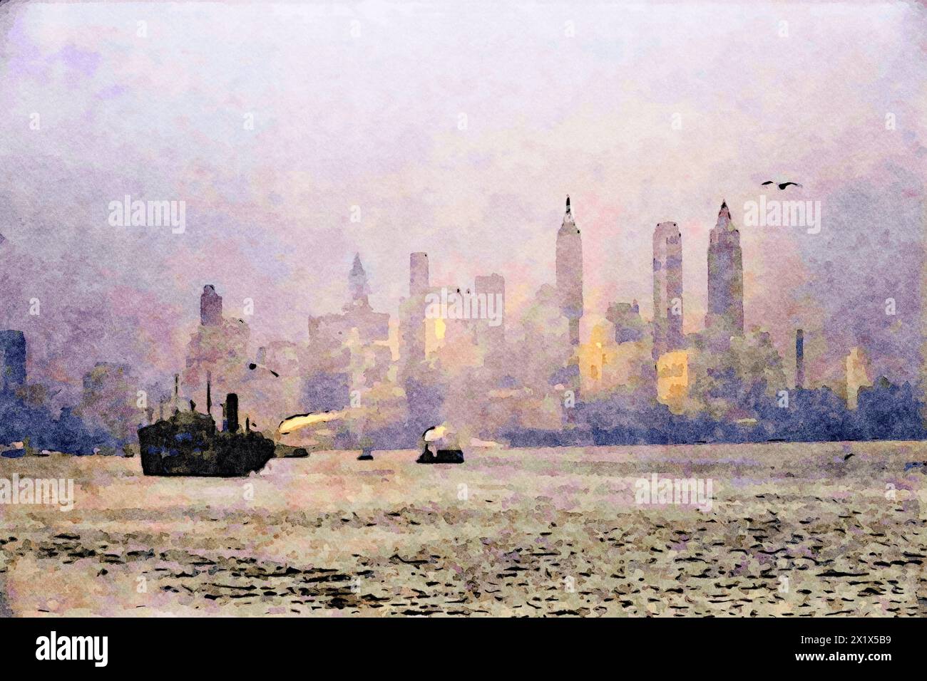 Ein Frachter, der 1941 in den Hafen von New York einfährt. Stockfoto